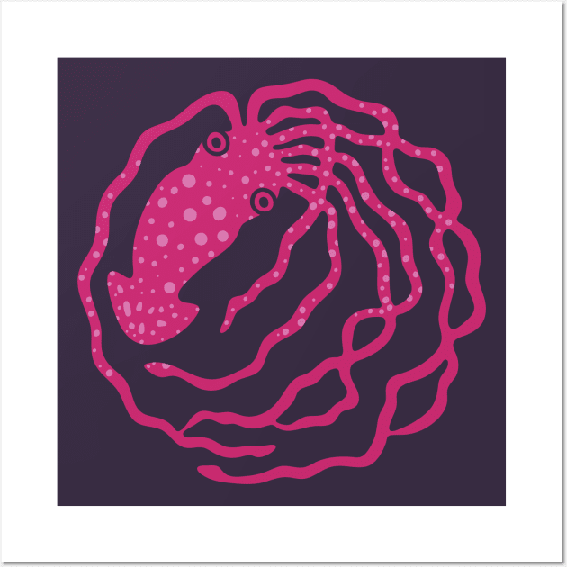 PINK SQUID Funny Undersea Ocean Creature with Tentacles - UnBlink Studio by Jackie Tahara Wall Art by UnBlink Studio by Jackie Tahara